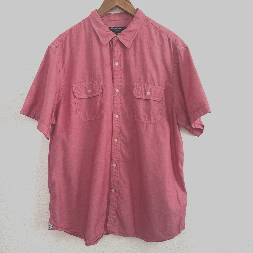 Cremieux Classic Button Up Red Short Sleeve Shirt Pockets Mens Size XL